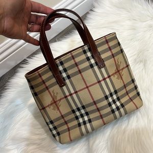 Burberry Tan Check Mini Tote with Brown Leather Handles